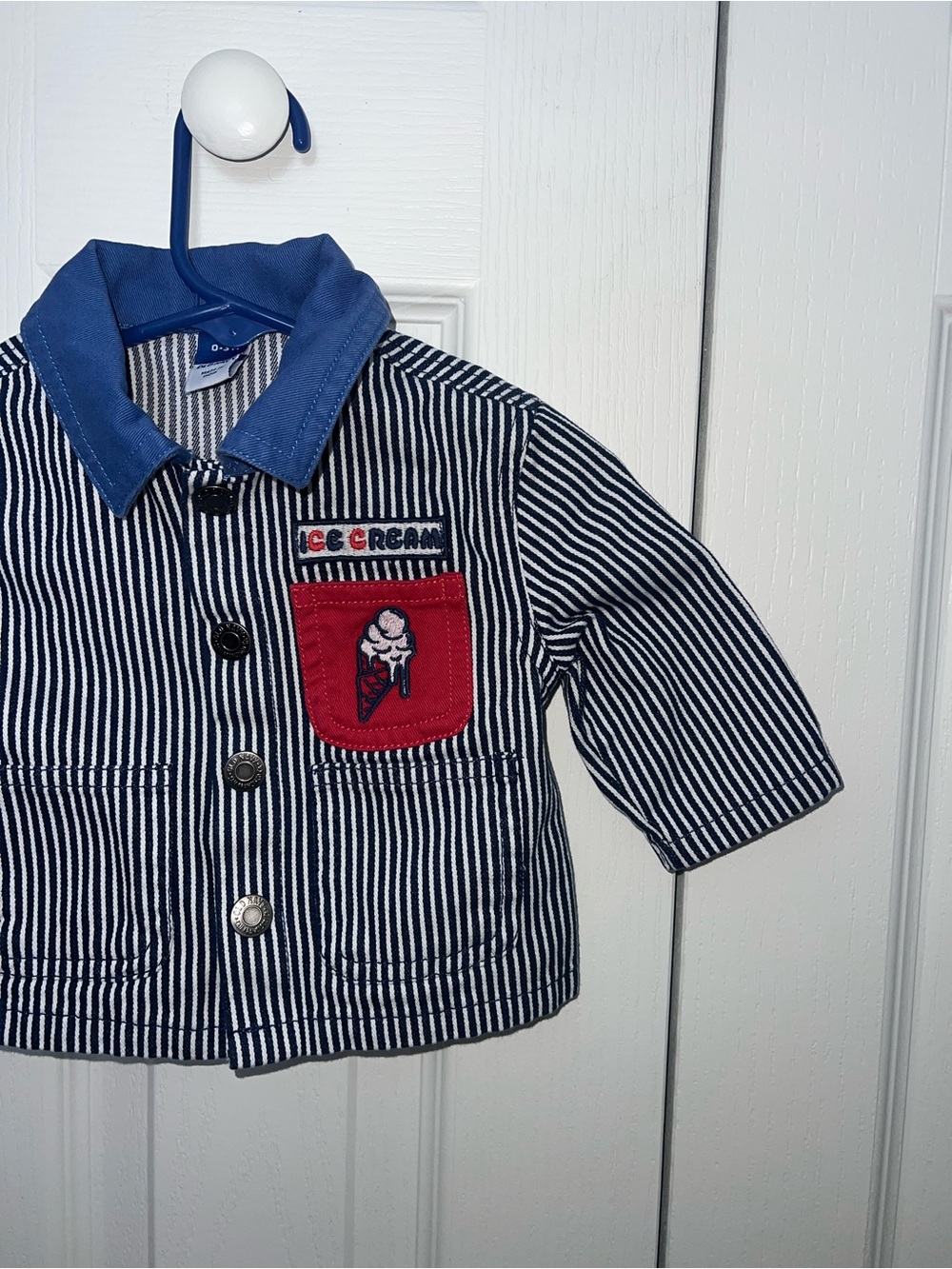 Vintage Old Navy Navy & White Striped Kids Jacket with Red Pocket